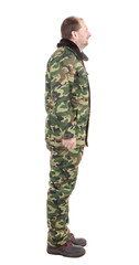 Fototapeta premium Side view of man in military suit.