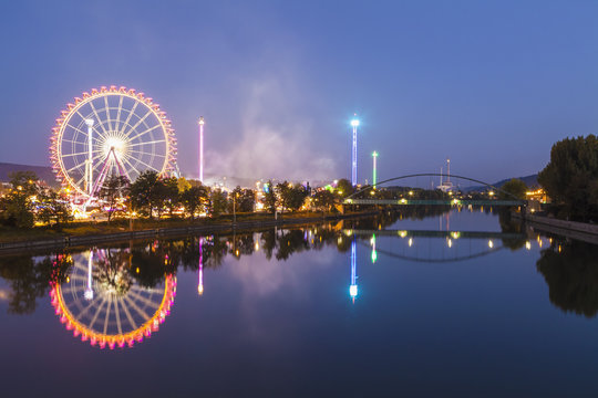 Germany, Stuttgart, Cannstatter Wasen fairground at night