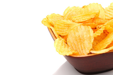 Potato Chips in bowl on white