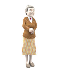 3D rendering old woman standing isolated on white background