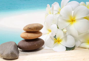 Foto op Canvas Zen spa concept background - Zen massage stones with frangipani plumeria flower © sittinan
