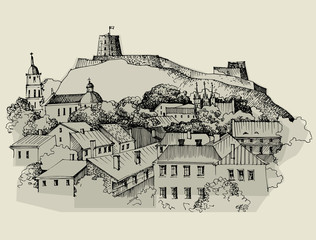 Obraz premium Architecture of old town, hand drawn sketch