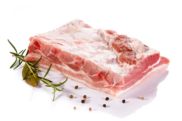 Raw pork ribs on white background