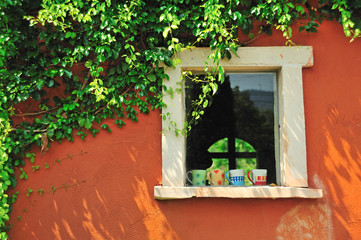 The Window with green  leaf