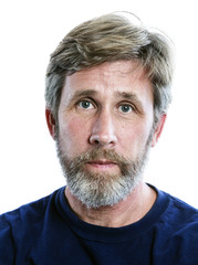 Fototapeta premium Head shot of a casually dressed caucasian man with a beard isolated on white