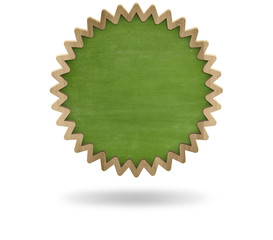Green blank cogwheel shape blackboard with wooden frame