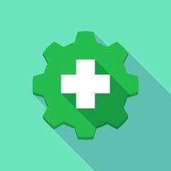 Long shadow gear icon with a  pharmacy icon