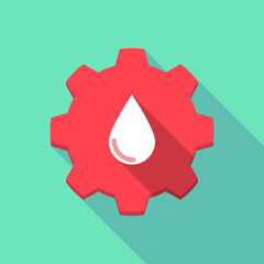 Long shadow gear icon with a  blood drop
