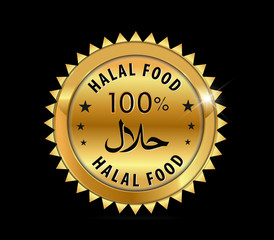 100 % halal food Product Label purity badge fresh- vector eps10