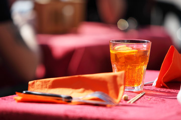 Glasses of sandria on table in restaurant