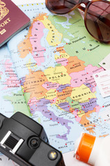Fototapeta na wymiar Still Life Of Planning For European Vacation