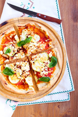 Courgette, chicken and feta pizza