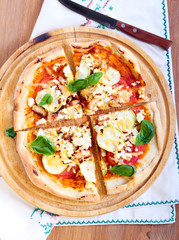 Courgette, chicken and feta pizza