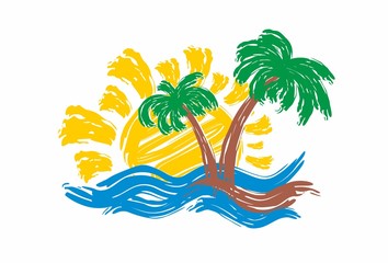 Fototapeta na wymiar Sea landscape with palm trees.