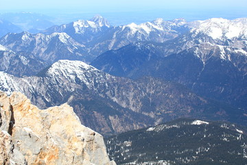 Winter snow covered mountain Zugspitze in Germany Europe. Great place for winter sports