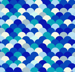 Seamless blue pattern with waves, circles
