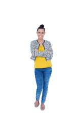 Fototapeta premium Happy pretty brunette looking at camera with arms crossed 