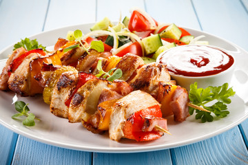 Shashlik - grilled meat and vegetables 
