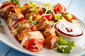 Shashlik - grilled meat and vegetables 