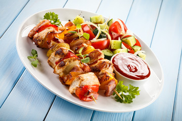 Shashlik - grilled meat and vegetables 