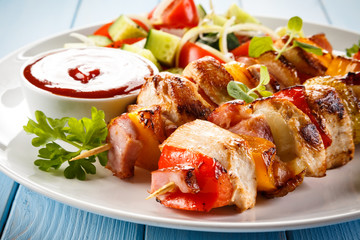 Shashlik - grilled meat and vegetables 