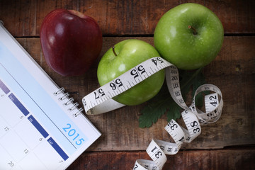 sports, fitness, recording, notepad, concept of weight loss, diet, nutrition