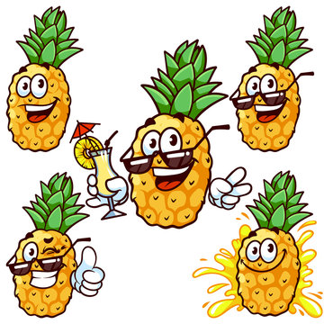 Vector set cartoon character - Happy pineapple