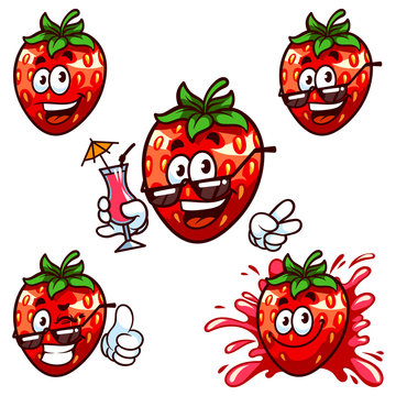 Vector set cartoon character - Happy strawberry