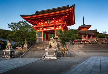 Gates of Kiyomizu-dera Temple Illumineted at Sunset, Kyoto, Japa