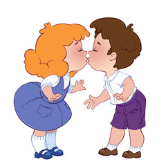 Two kissing children on white background