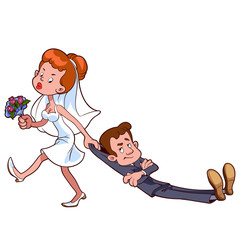 Angry bride drags the groom  to get married