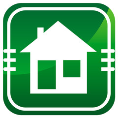 Illustration of home icons, house silhouettes on green backgroun