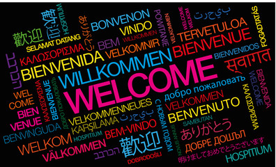 Welcome Willkommen Bienvenue Bienvenida Benvenuto Bem-vindo words tag cloud colors text 