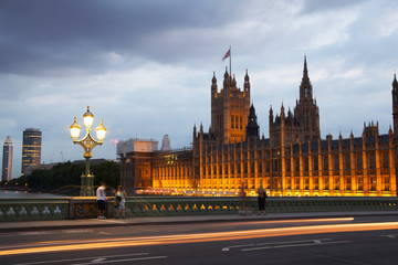 Naklejka na ściany i meble LONDON, UK - July 21, 2014: London sunset. Big Ben, houses of Parliament 