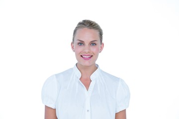 Businesswoman presenting with hand