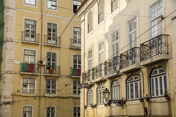 Fototapeta na wymiar Balconies at front of apartment block