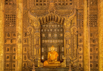 Vintage Shwenandaw Kyaung temple in Mandalay historical park