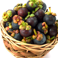 mangosteen thai fruit in basket isolated on white background