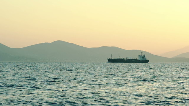 Tanker liquefied gas at sunset