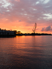 reddish sunset over port