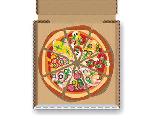 Vector pizza in open box illustration