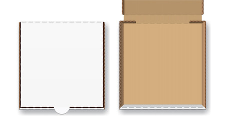 Closed and open pizza box, vector illustration