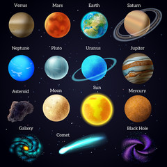 Fototapety  Kosmos gwiazdy planety galaktyk zestaw ikon