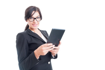 Fototapeta premium Friendly saleswoman holding a tablet