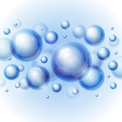 Realistic shiny transparent water drop bubbles on light grey bac