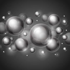 Realistic shiny transparent water drop bubbles on black backgrou