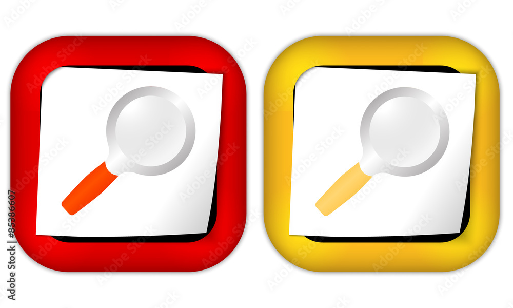 Poster set of two icons with paper and magnifier