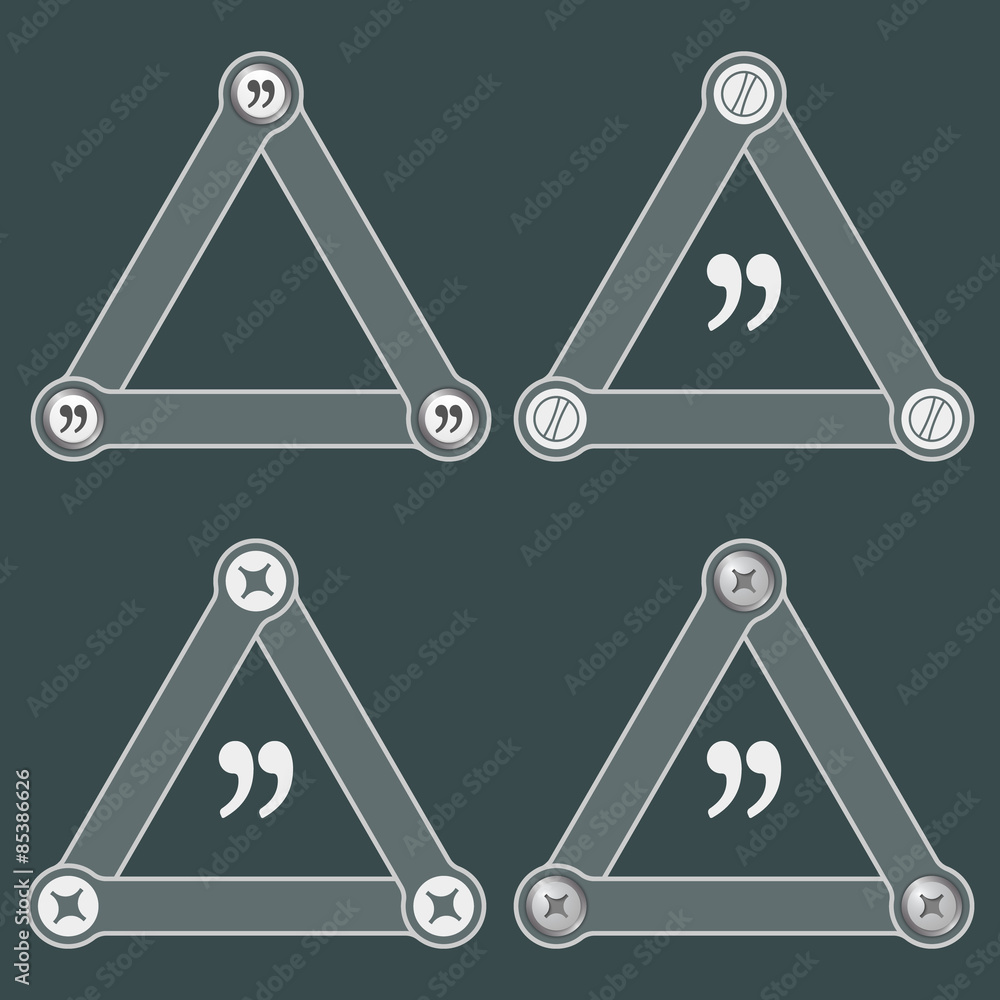 Poster Set of four flat simple triangles with screws and quotation mark