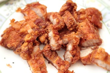 Fried pork in a dish