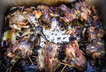 roast game consists of partridges and woodcocks just hunted